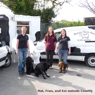 Hat, Fran and Em outside CowHQ